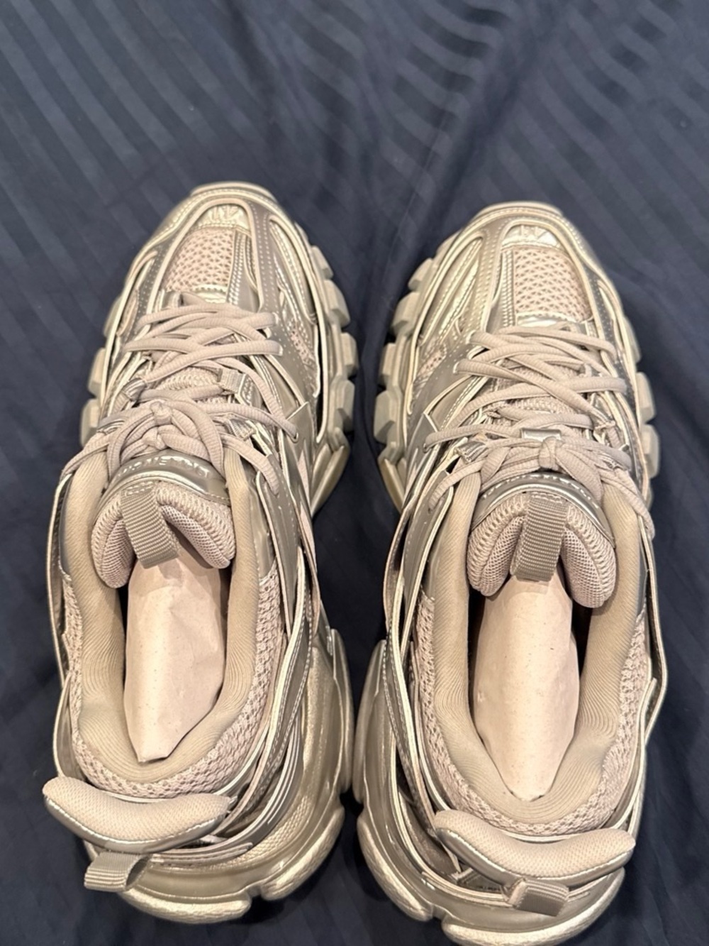 Balenciaga Metallic Silver Lace-Up Track Sneakers brand new with box size men 8 - Picture 7 of 8